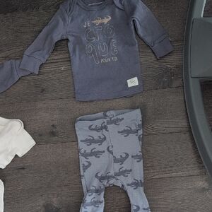 Cute Gray Baby Outfit with Alligator Design